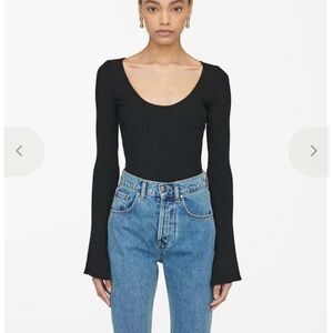 Anine Bing Scarlet Long Sleeve Scoop Neck Ribbed Top- Black